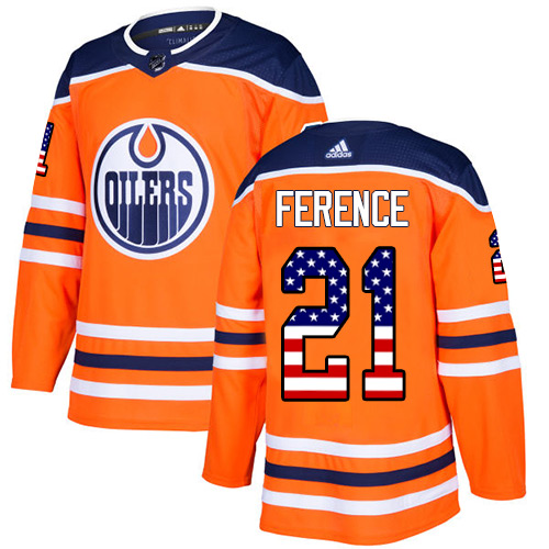 Adidas Oilers #21 Andrew Ference Orange Home Authentic USA Flag Stitched Youth NHL Jersey